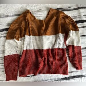 Reversible Knit Sweater - Brown, White, and Red